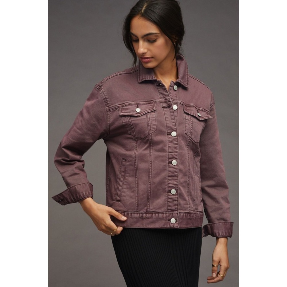 Pilcro Anthropologie Denim Trucker Jacket Plum Purple Cotton Twill Womens Medium